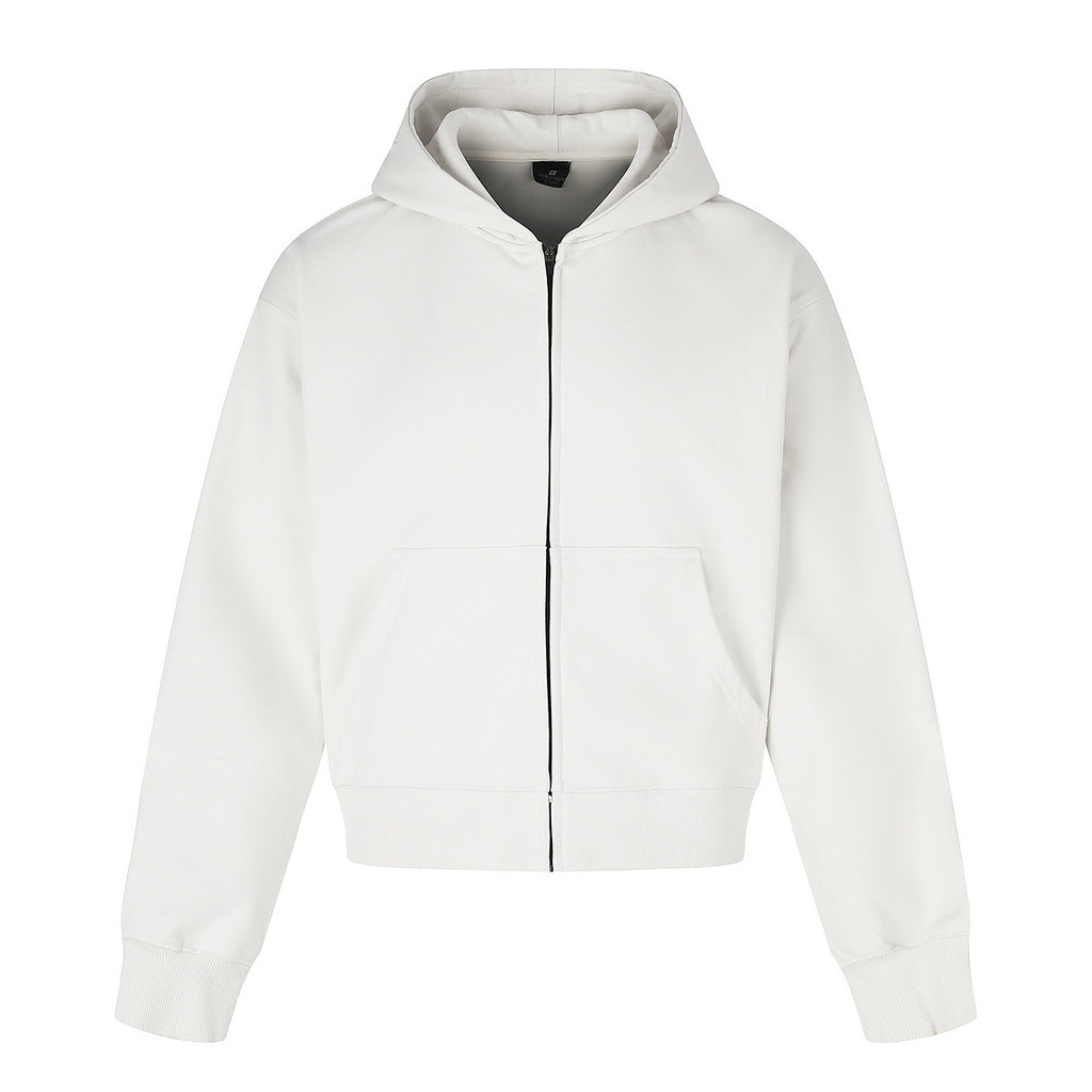 Retro Short Zip-Up Hoodie Solid Color Loose Fit Casual Jacket for Adults teemdrop