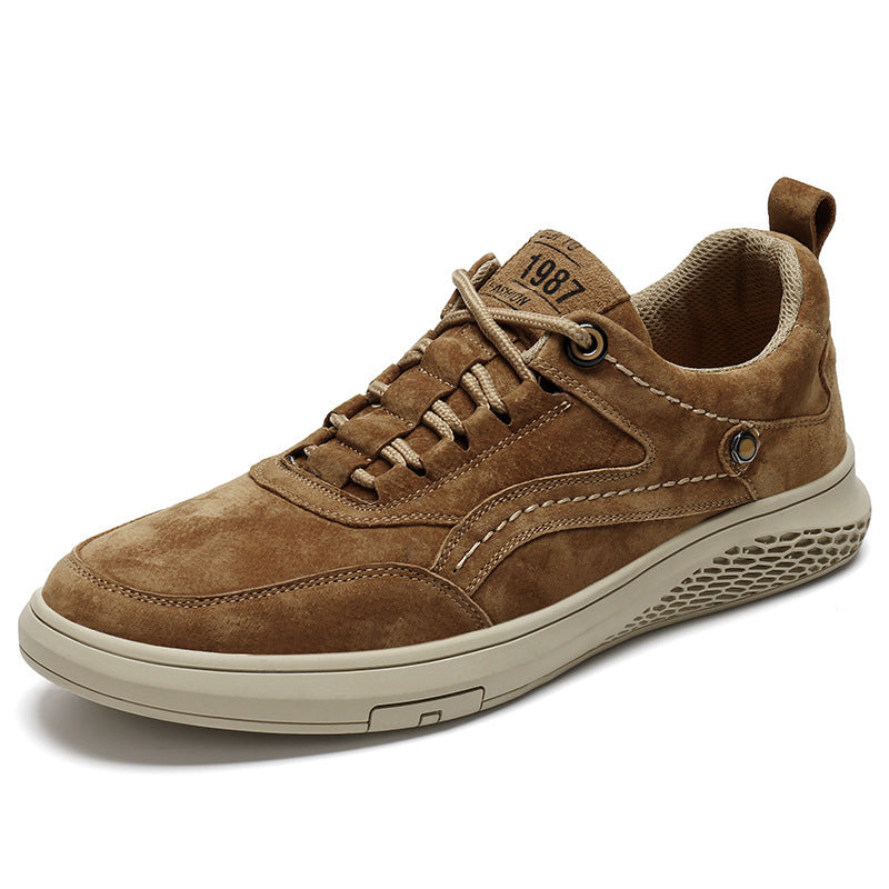 Men's Casual Low-Top Pigskin Leather Sneakers Breathable Nubuck Shoes teemdrop