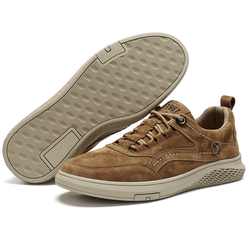 Men's Casual Low-Top Pigskin Leather Sneakers Breathable Nubuck Shoes teemdrop