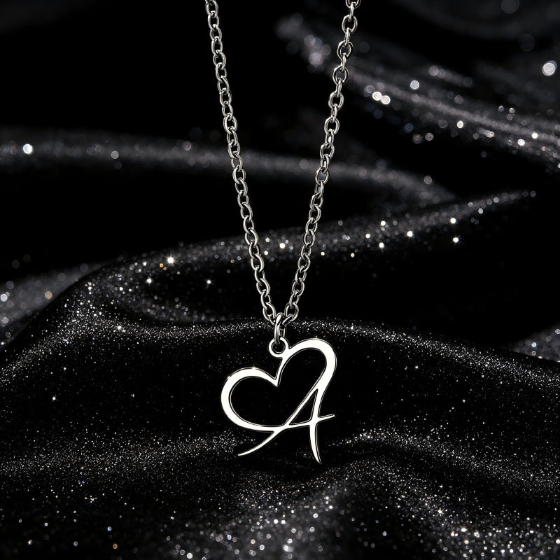 Stainless Steel Heart Initial Letter Pendant Necklace for Women