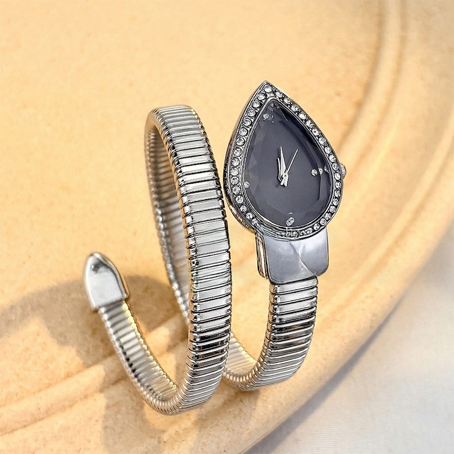 Women's Snake-Shaped Water Drop Dial Wrap-Around Bracelet Quartz Watch