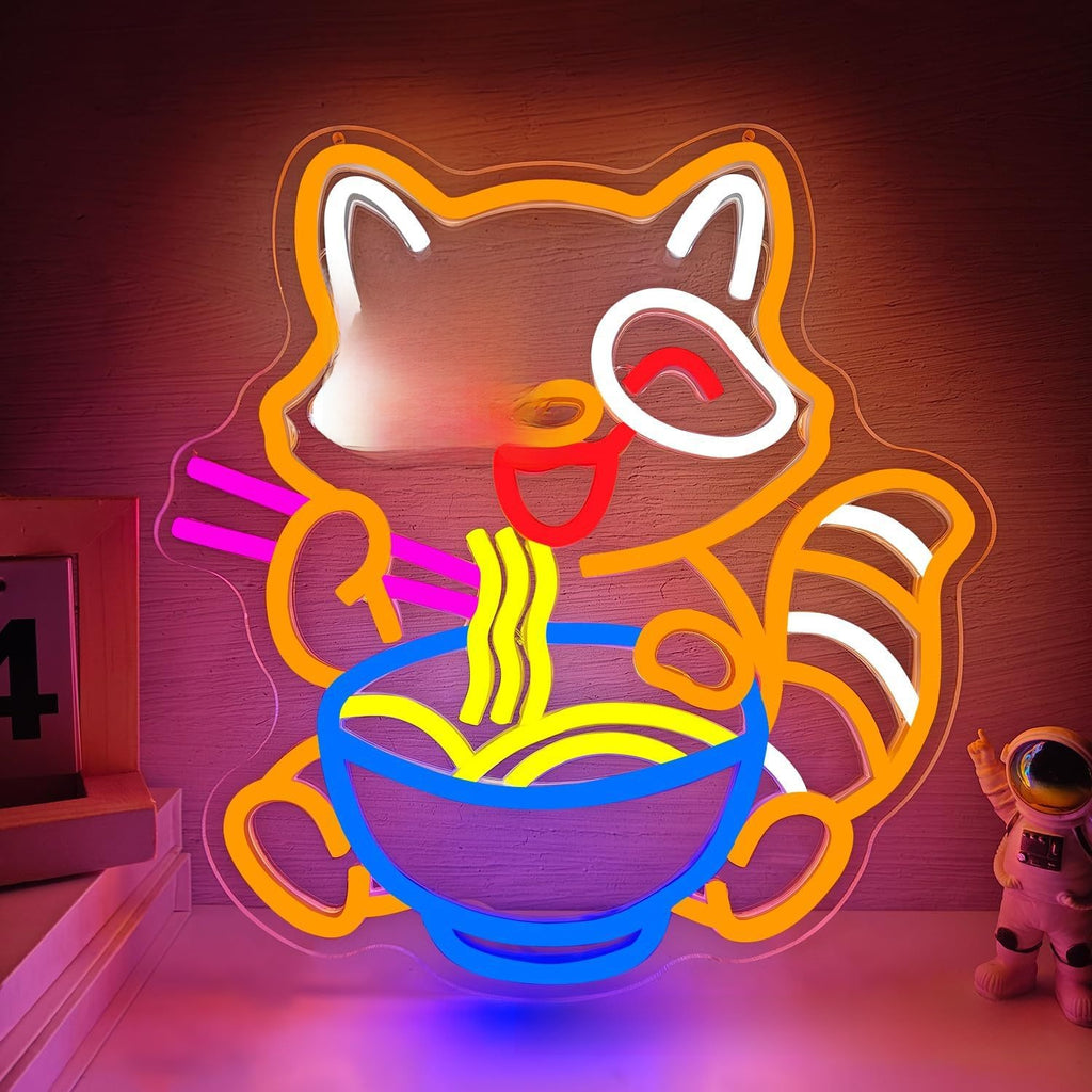 USB Dimmable LED Neon Sign, Cat Eating Noodles Light, Acrylic Animal Shaped Nightlight for Home Decor teemdrop