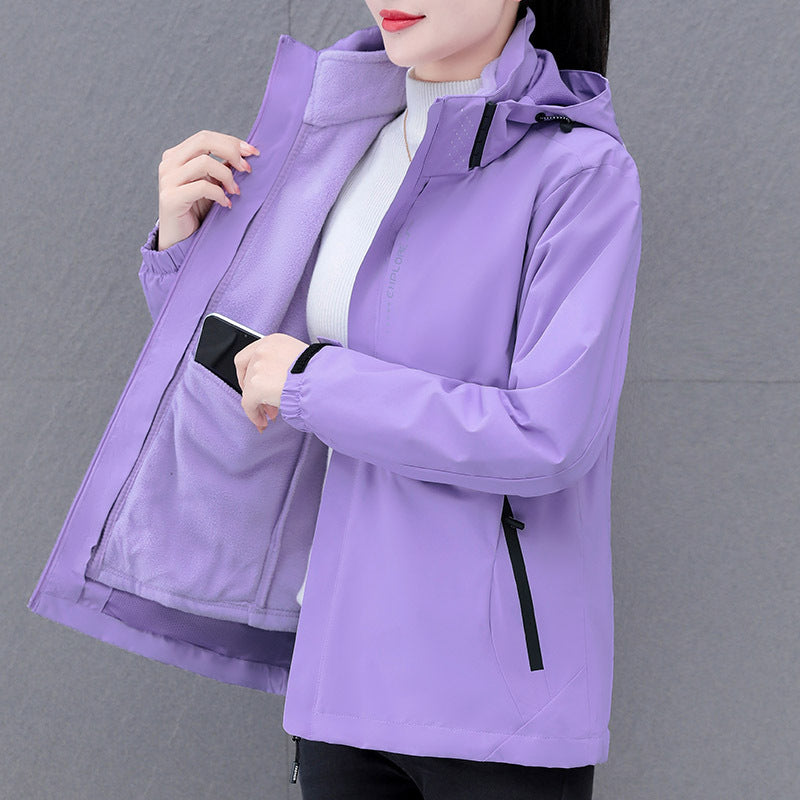 Women's Detachable Fleece-Lined Windproof Waterproof Outdoor Jacket teemdrop