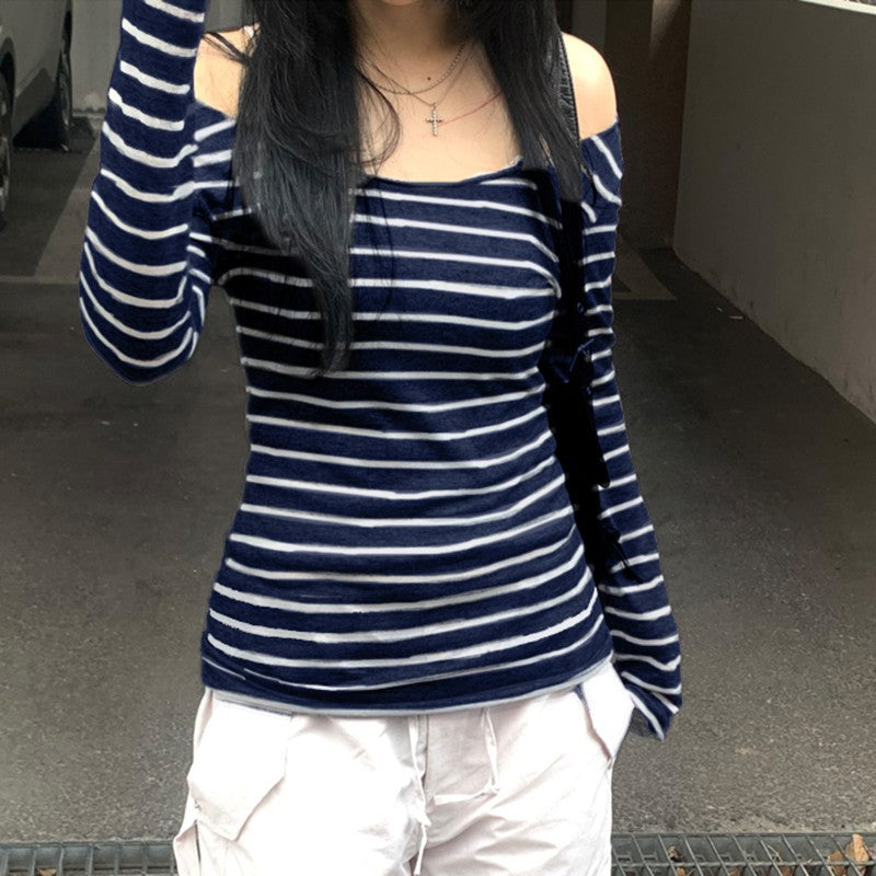 Striped Contrasting Color V-neck Top teemdrop