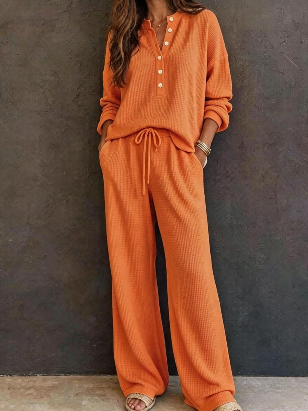 Women's Solid Color Knit Rib Top Straight Pants Set teemdrop
