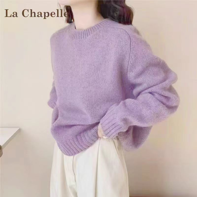Women's Soft Waxy Knit Sweater Round Neck Long Sleeve Pullover teemdrop