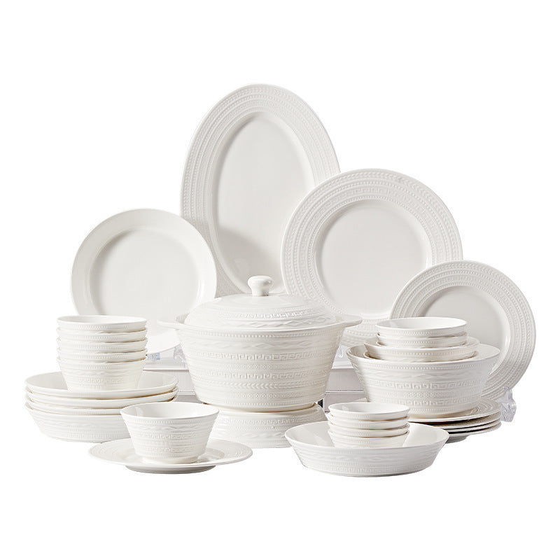 Jingdezhen French Embossed Pure White Ceramic Dinnerware Set