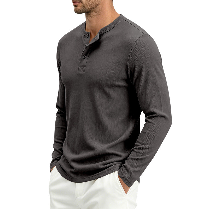 Mens Heavyweight 260gsm French Rib Long Sleeve Henley Shirt Loose Fit Solid Color Polyester 100% teemdrop
