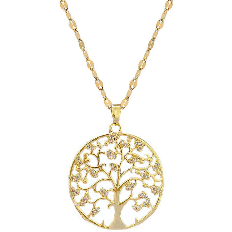 Titanium Steel Tree of Life Pendant Light Luxury Clavicle Necklace Gold Color