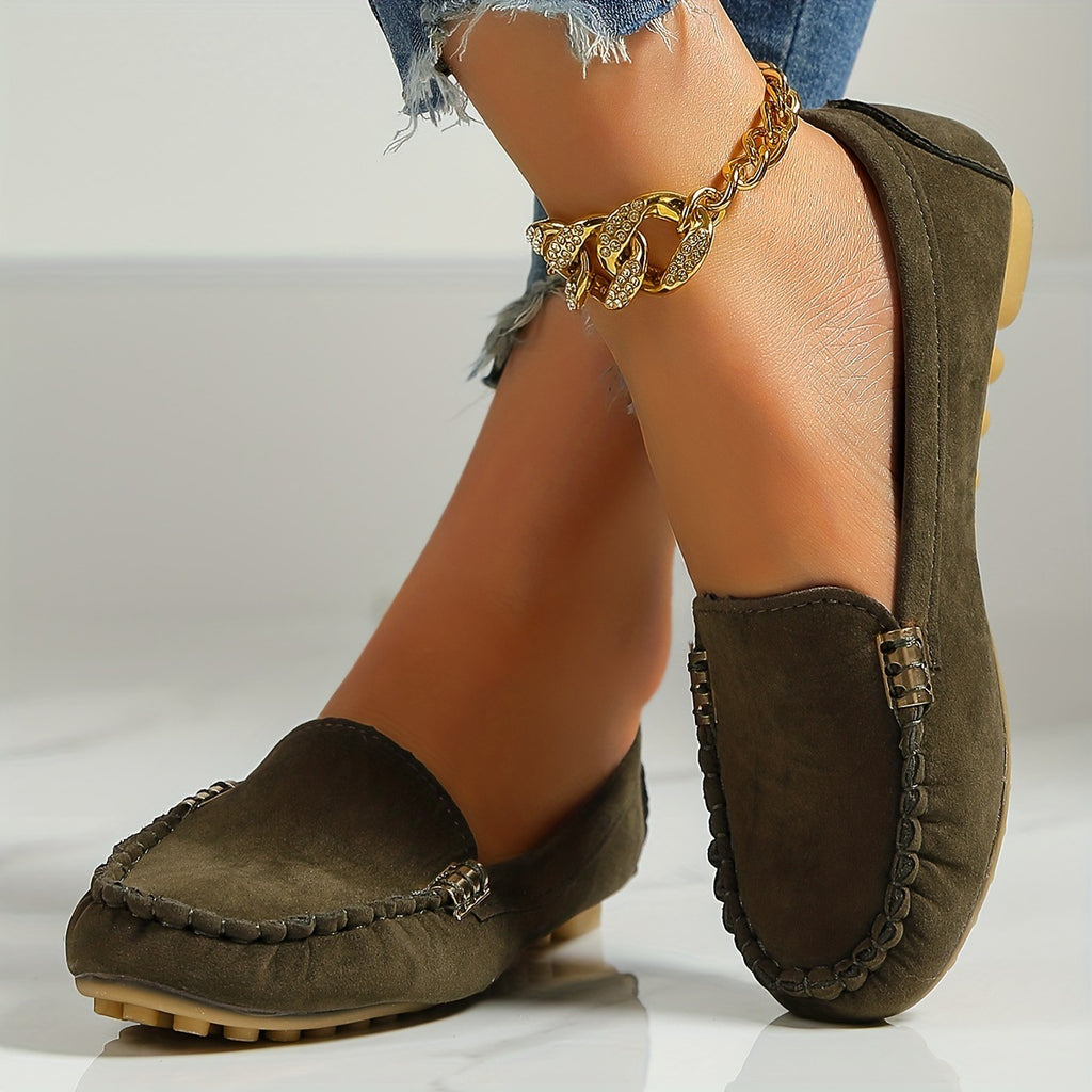 Metal snap round-toe flat women's shoes teemdrop