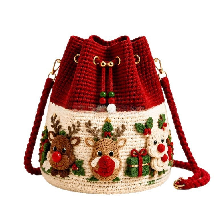 Handmade Crochet Christmas Drawstring Gift Bag Holiday Decoration teemdrop