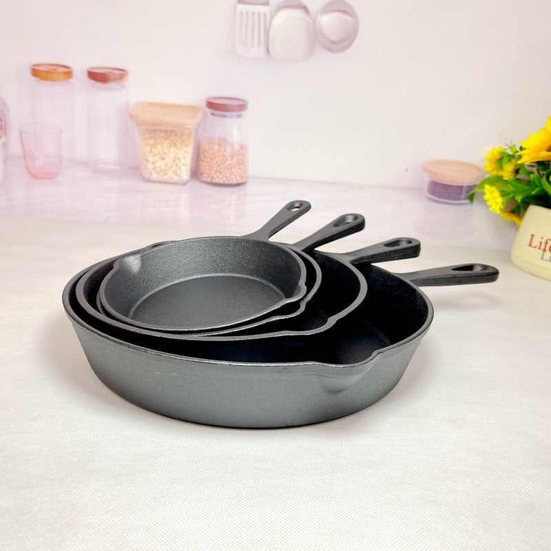 Traditional Cast Iron Flat Bottom Frying Pan teemdrop