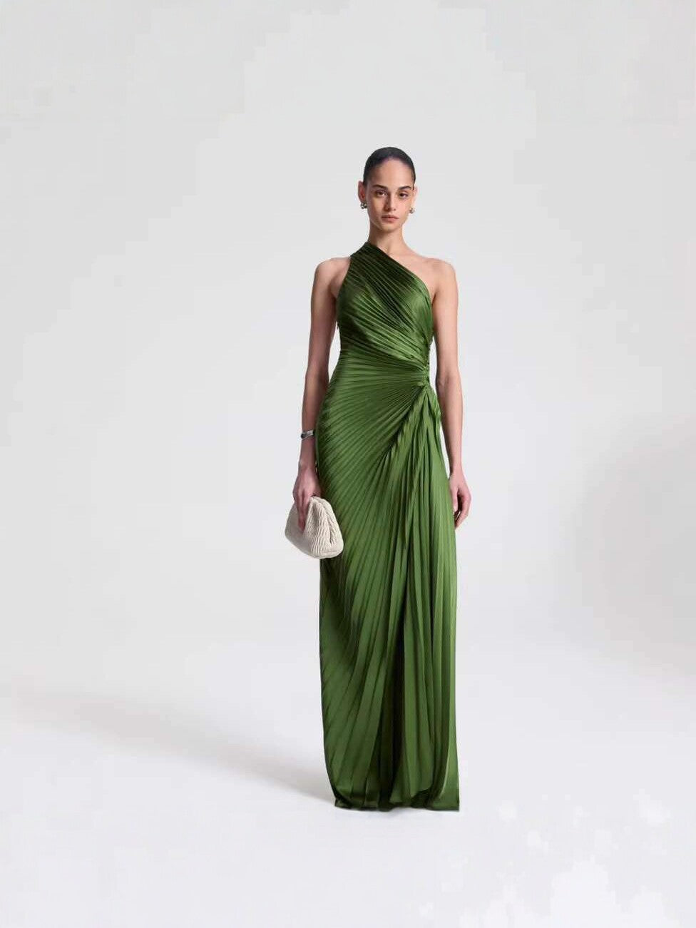 Women's Satin Halter Neck High-Waisted Pleated Long Dress teemdrop