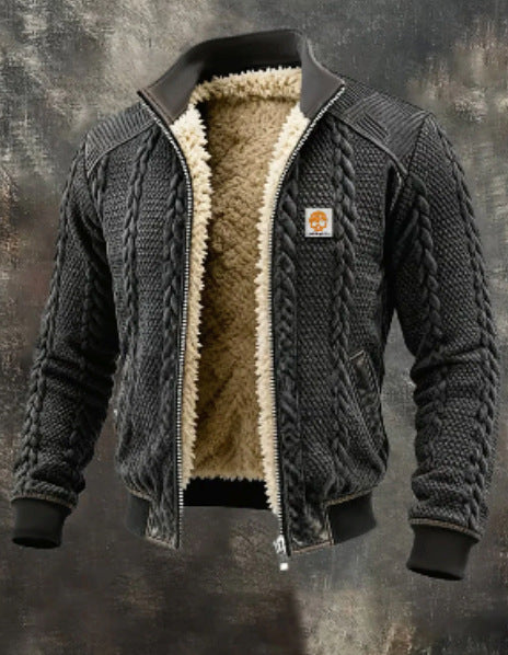 Men's Fleece-Lined Hooded Jacket Winter Thickened Warm Digital Print Zipper Coat teemdrop