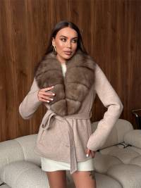 Women's Elegant Faux Fur Collar Tie-Waist Woolen Coat teemdrop