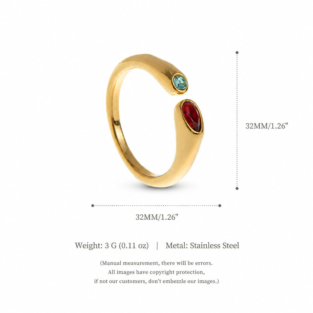 Plated Titanium Steel Adjustable Birthstone Ring Unisex Geometric Retro Jewelry teemdrop