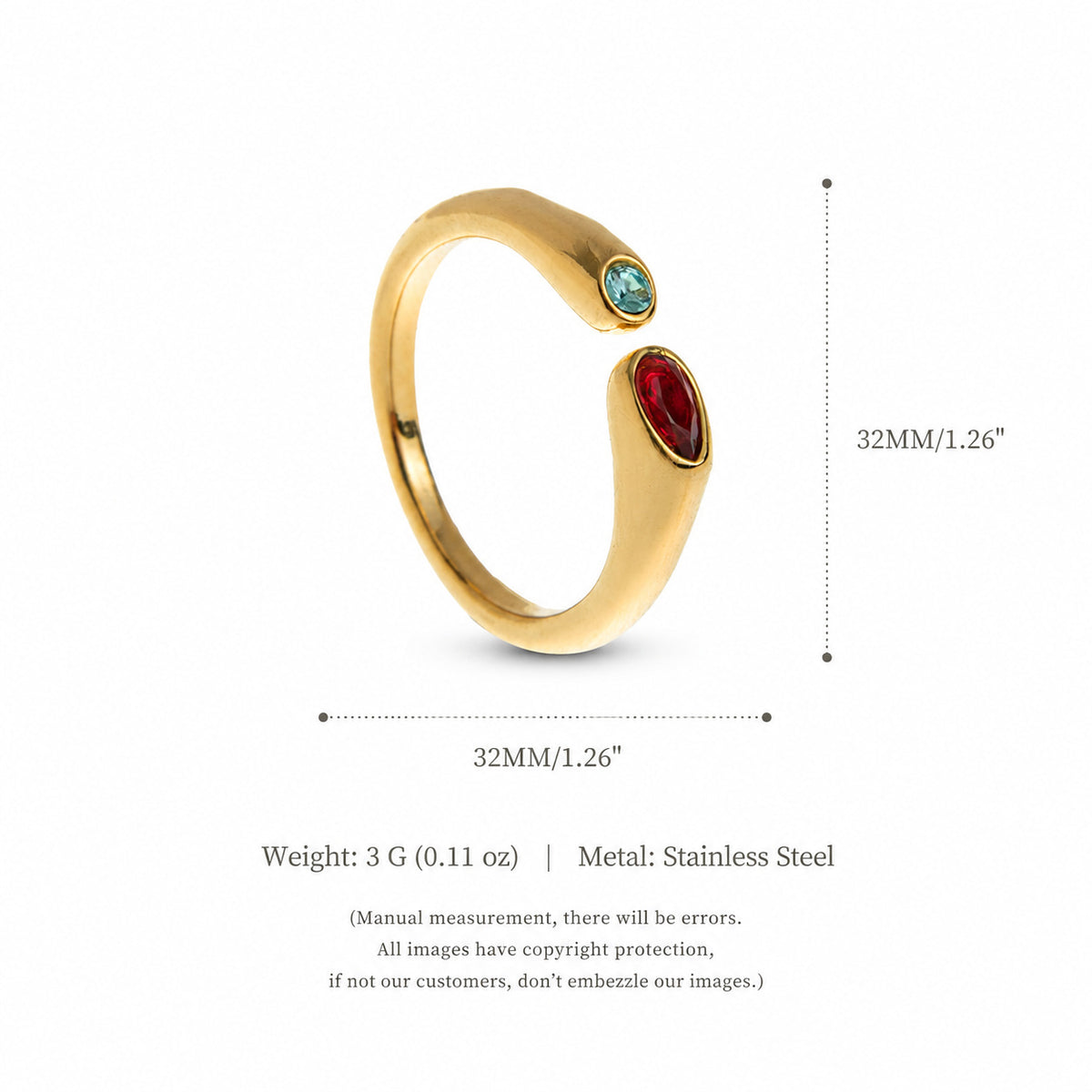 Plated Titanium Steel Adjustable Birthstone Ring Unisex Geometric Retro Jewelry teemdrop