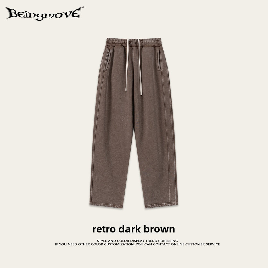 Retro Washed 400g Fleece Lined Curved Cut Straight Leg Sweatpants for Men teemdrop
