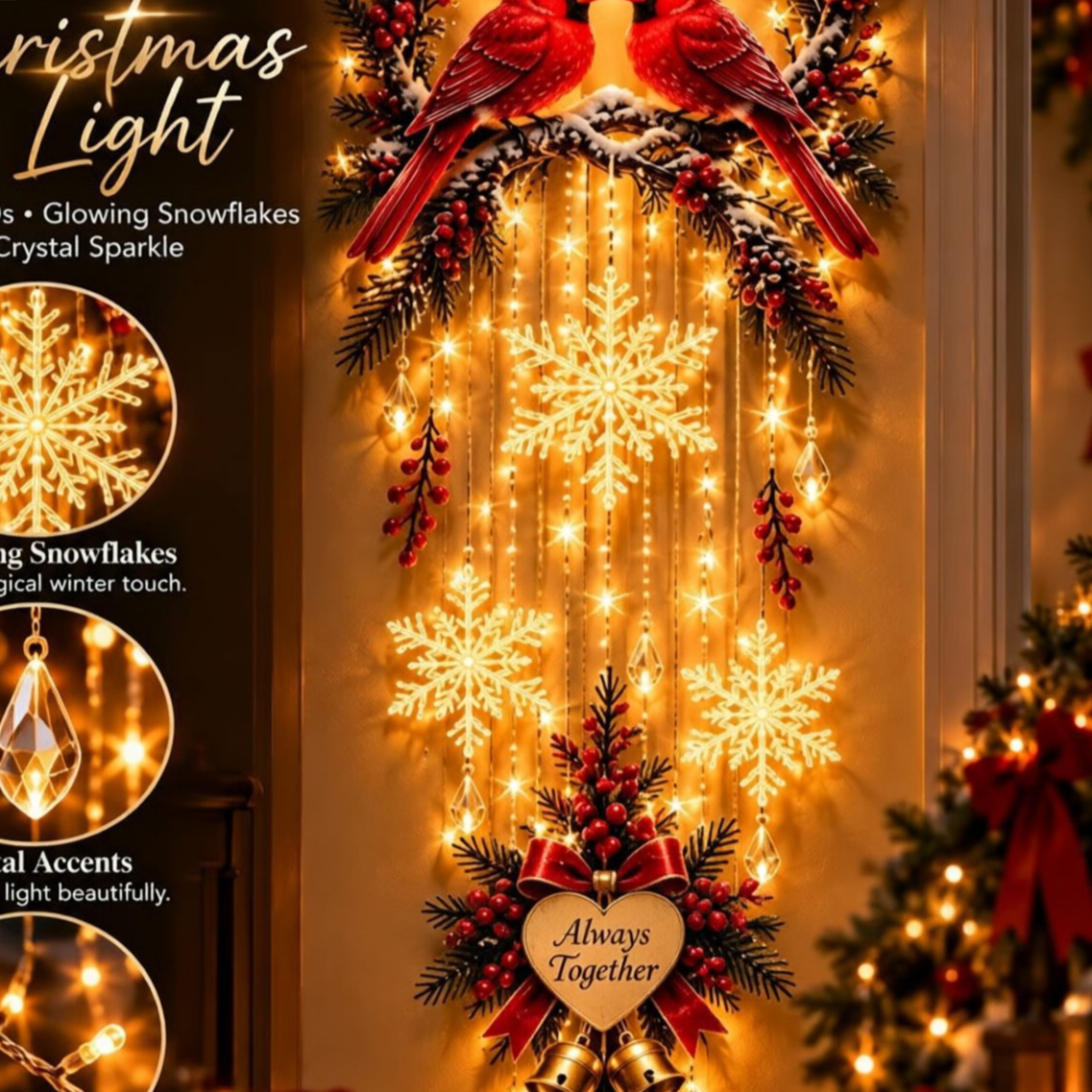 LED Lighted Christmas Tree Wall Hanging Decoration with Wreath Door Ornament teemdrop