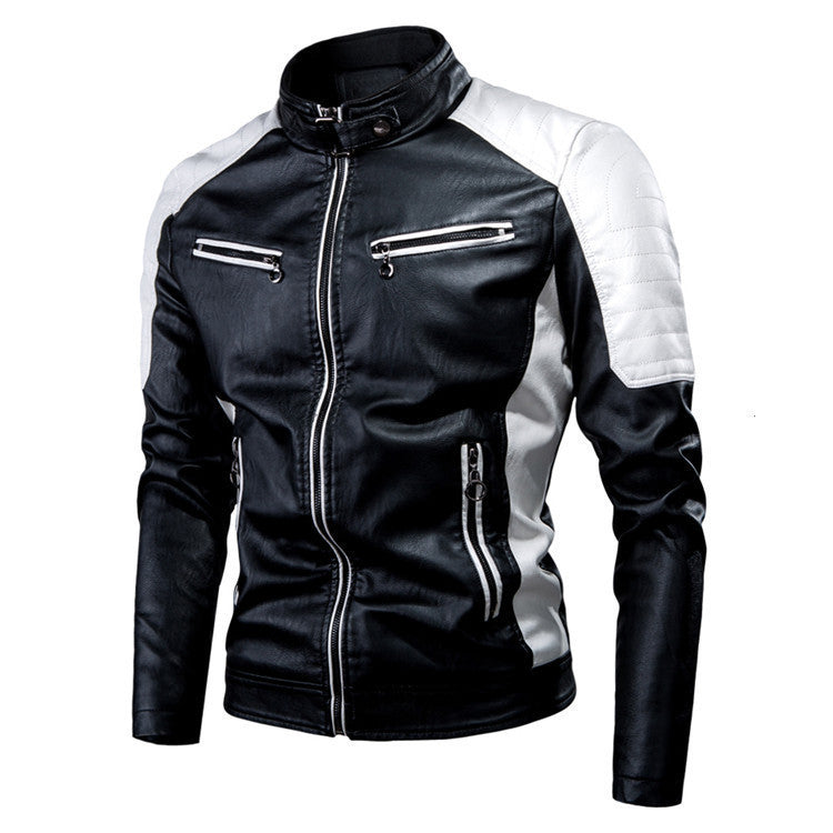 Men's button-down PU leather motorcycle jacket
