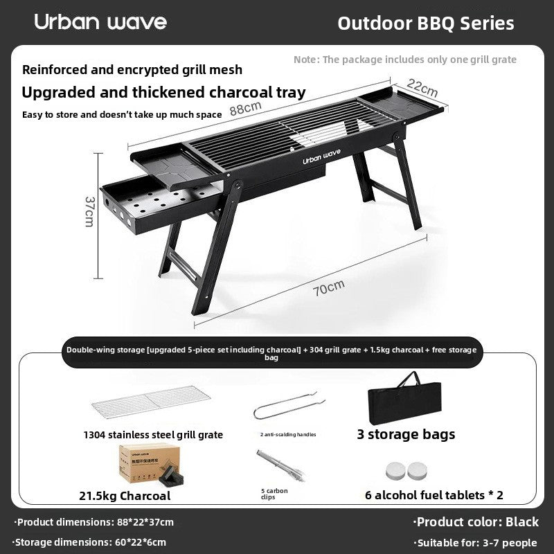 Portable Outdoor Stainless Steel Folding Charcoal Grill teemdrop