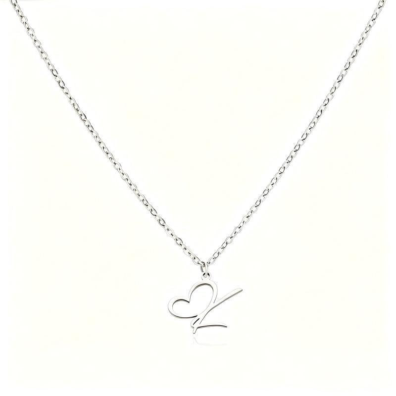 Stainless Steel Heart Initial Letter Pendant Necklace for Women
