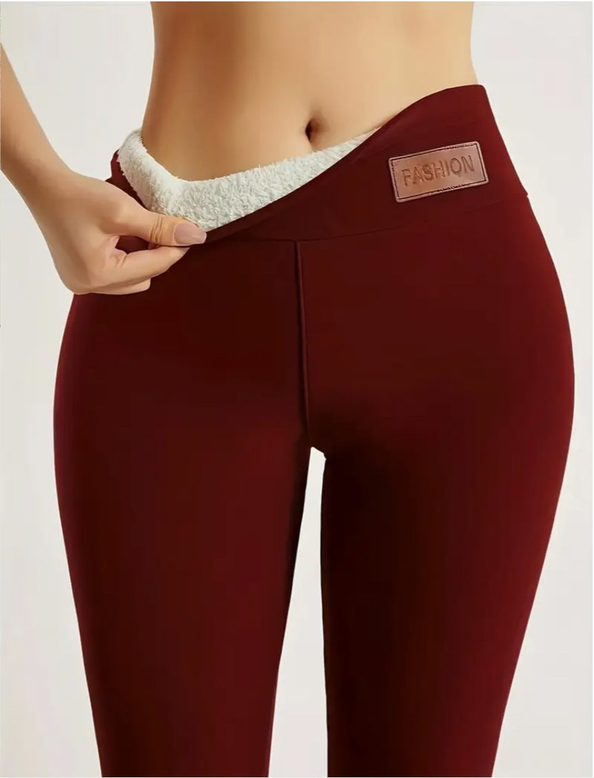 Women's Winter Fleece-Lined High-Waisted Thermal Tummy Control Leggings teemdrop