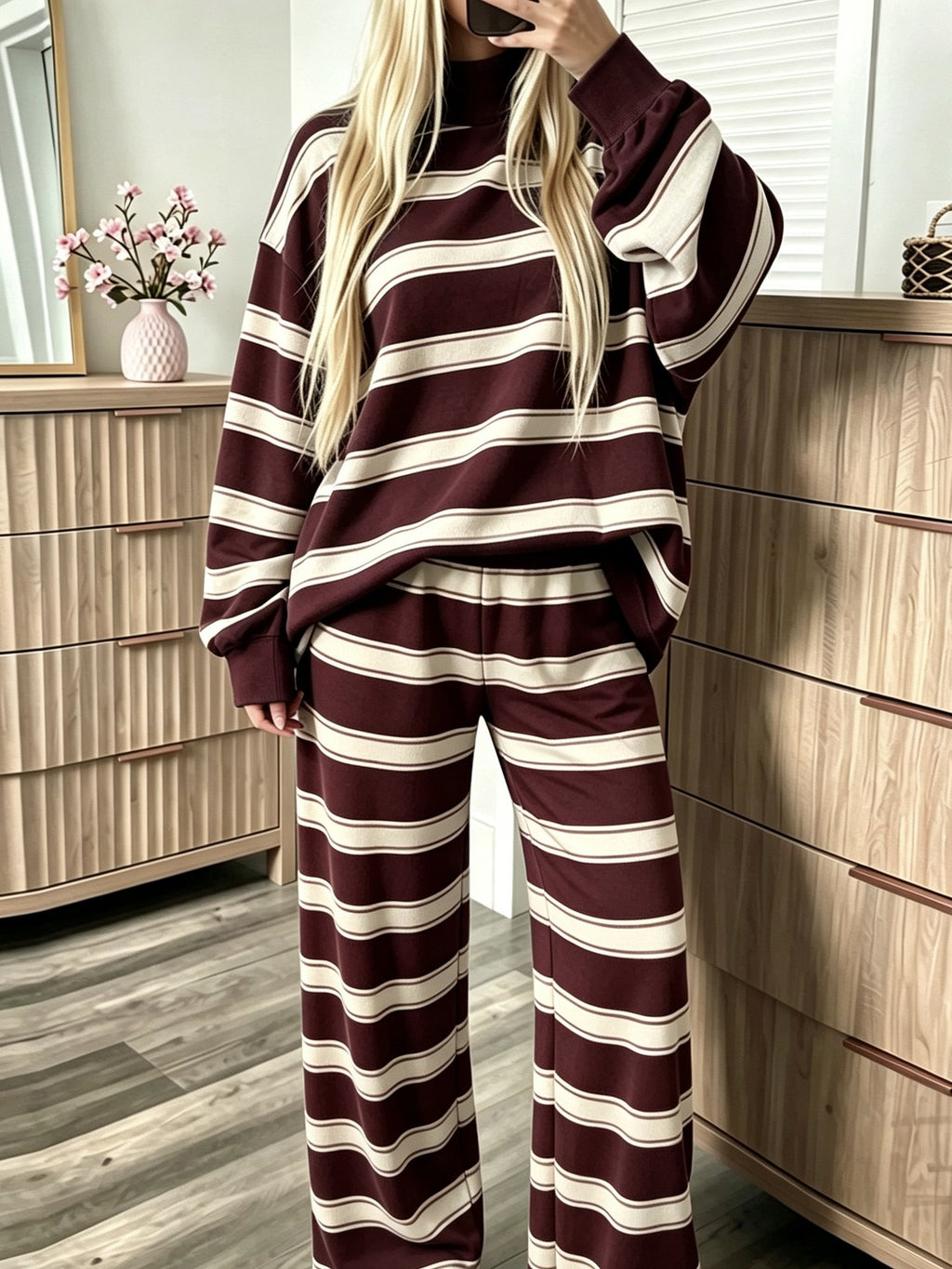 Striped fashion casual simple ladies suit teemdrop