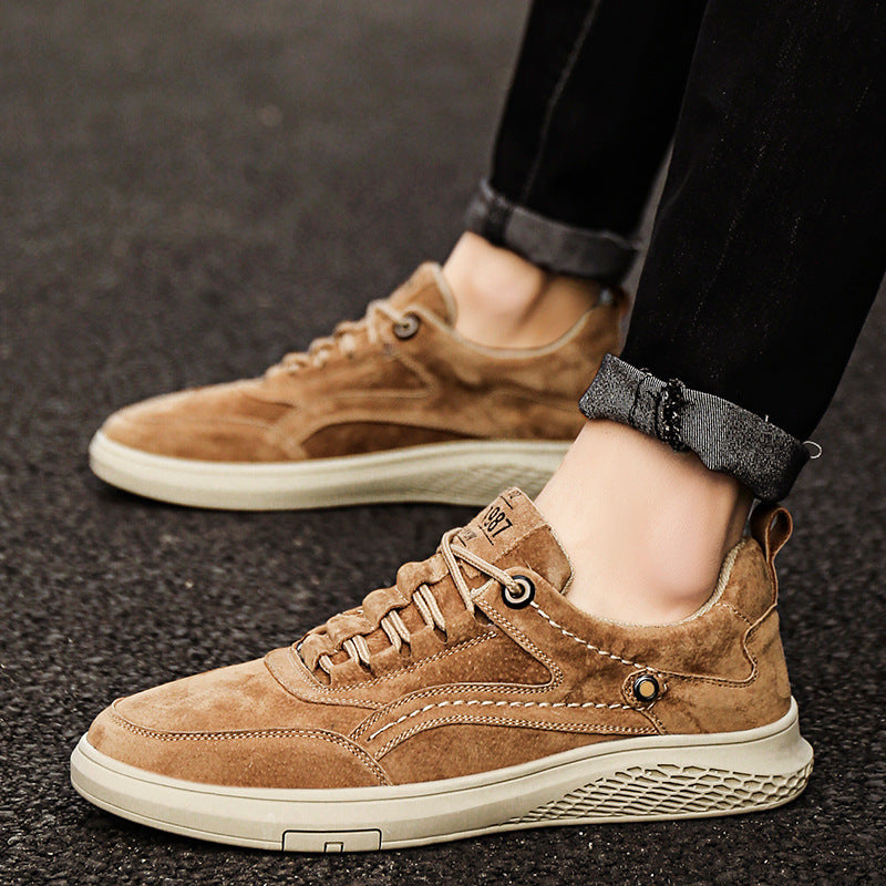 Men's Casual Low-Top Pigskin Leather Sneakers Breathable Nubuck Shoes teemdrop