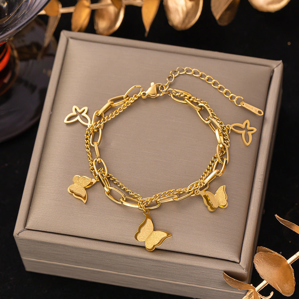 Women's Titanium Steel Inlaid Charm Bracelet Versatile Fashion Jewelry teemdrop