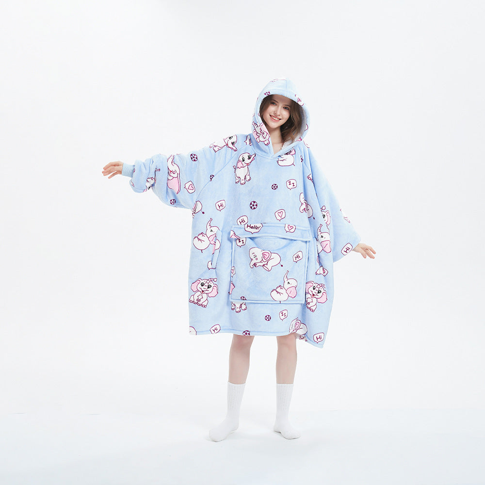 Oversized Flannel Hoodie Blanket with Pocket