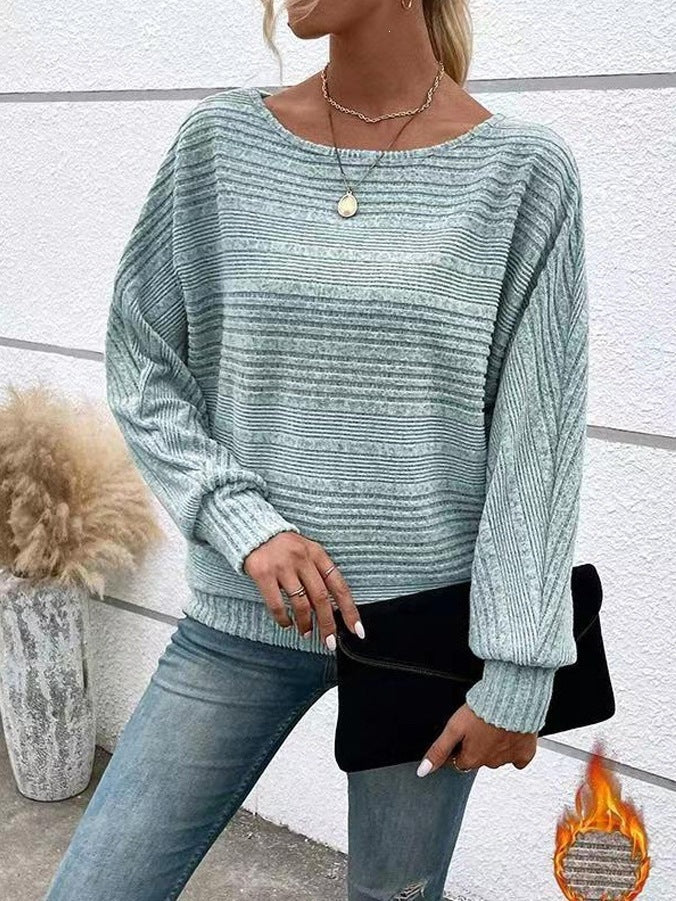 Solid-color long-sleeve knit sweater teemdrop