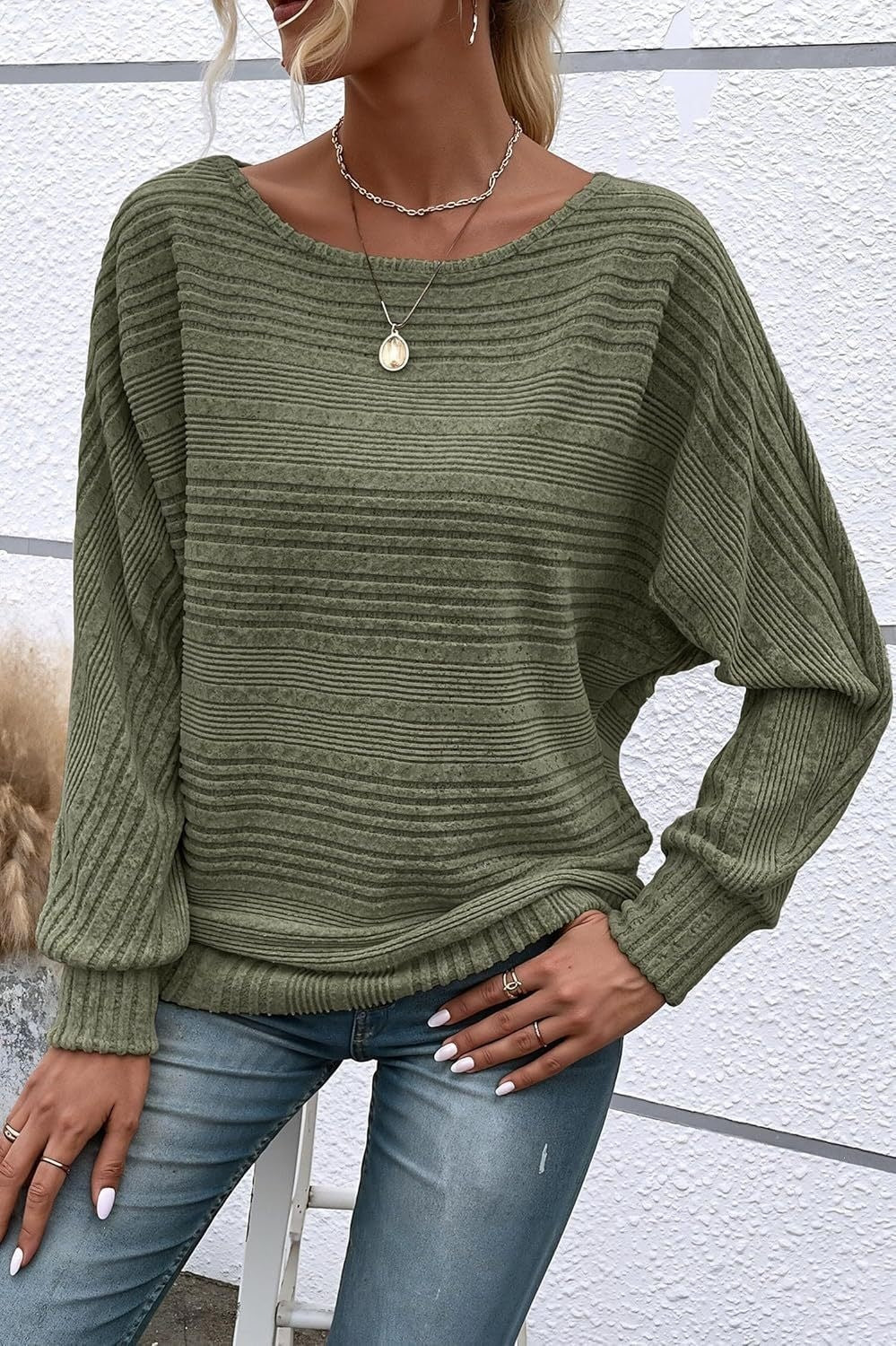 Solid-color long-sleeve knit sweater teemdrop