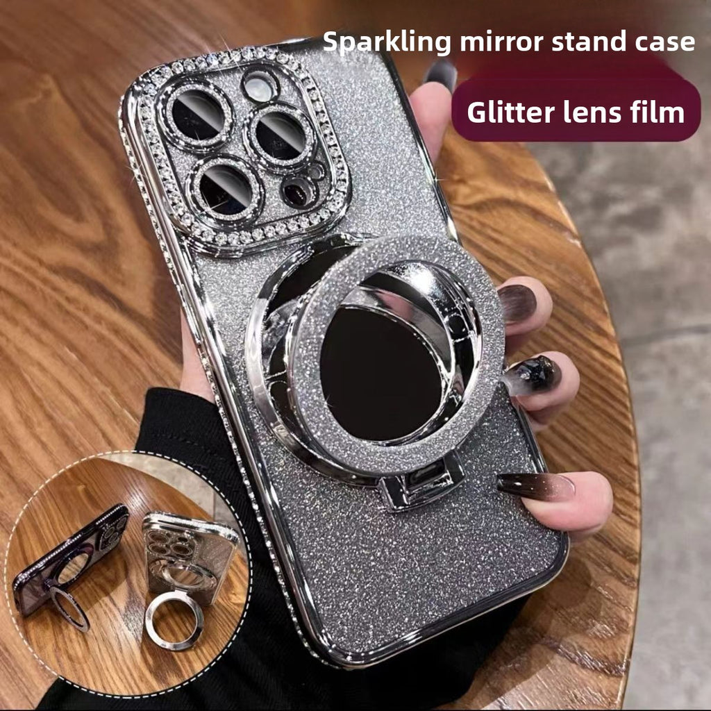 Glitter Magnetic Stand Mirror Phone Case for iPhone 11 12 13 14 15 16 17 18 Pro Max Plus teemdrop