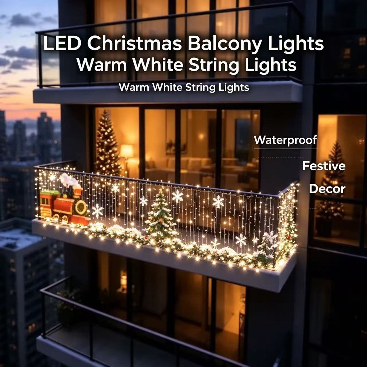 Christmas LED Decorative balcony fence and courtyard holiday string lights teemdrop