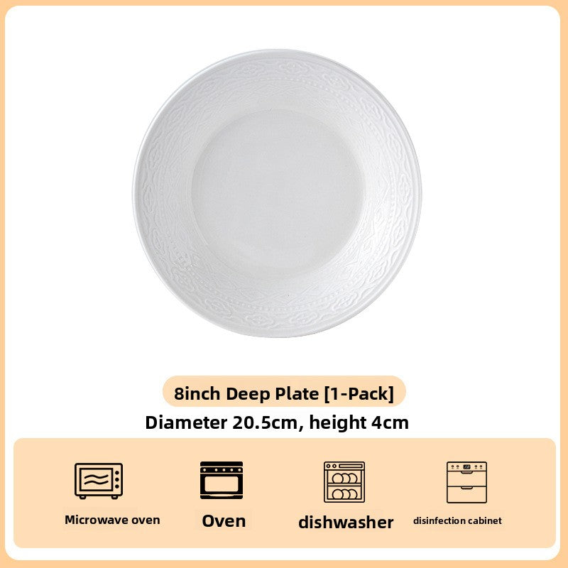 High Relief Porcelain Dinner Plate Bohemian Style Deep Round Serving Dish