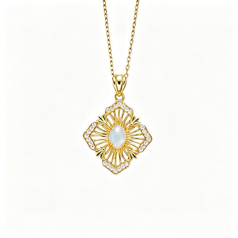 S925 Sterling Silver Natural Birthstone Geometric Pendant Necklace