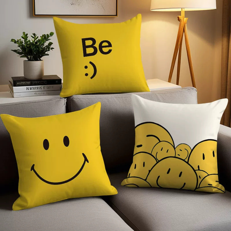 Cute Smiling Face Double-Sided Plush Throw Pillow Cover with Insert teemdrop