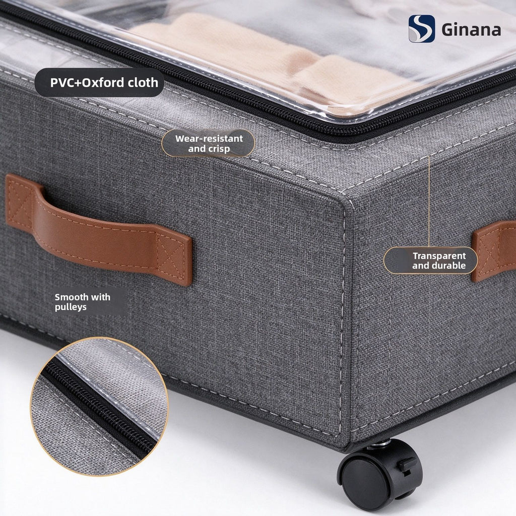 Foldable Underbed Storage Box with Wheels Transparent Dust-Proof Clothes Organizer teemdrop