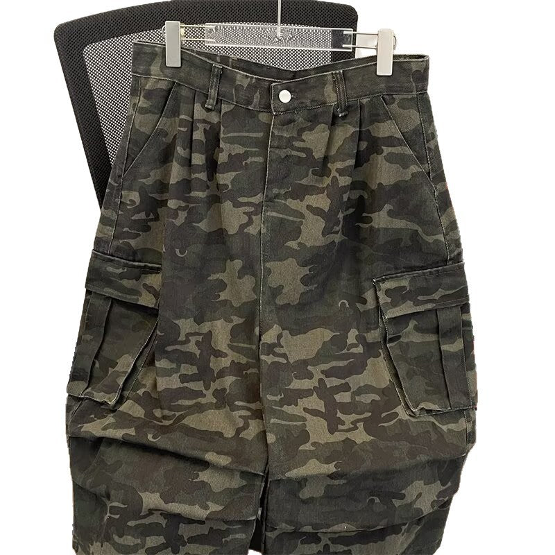 Versatile military-themed camouflage sporty workwear casual pants teemdrop