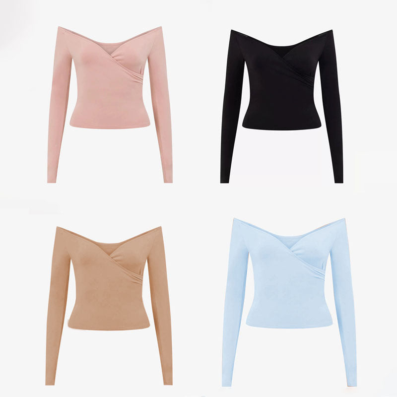 Women?s High Elastic Quick-Drying Long Sleeve Yoga Workout Top with Chest Pad teemdrop