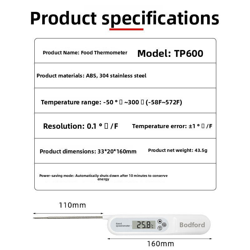 Digital Food Thermometer with Stainless Steel Probe