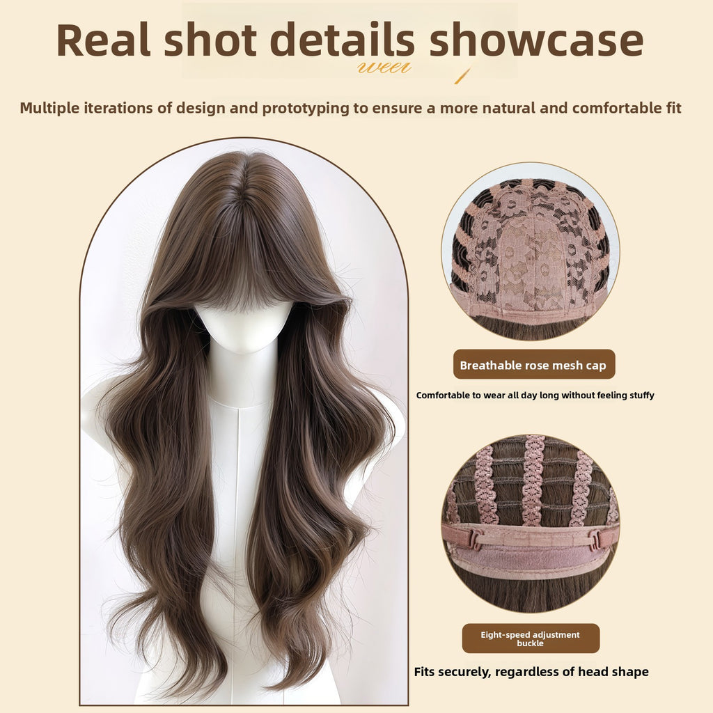 Women's Long Wavy Curly Full Head Wig Seamless Front with Bangs teemdrop