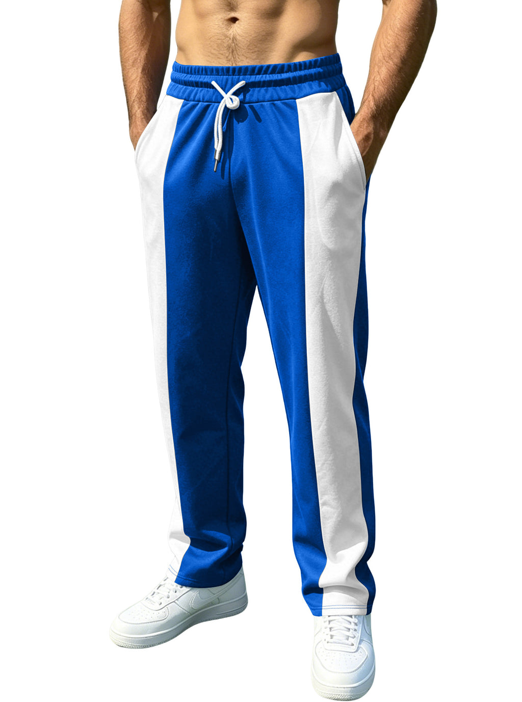 Men's striped color-patched pants for casual wear