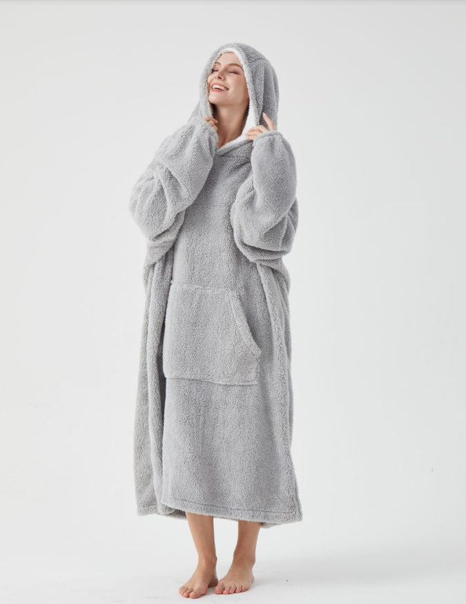Hooded Fleece Pullover Robe Thickened Warm Loungewear teemdrop
