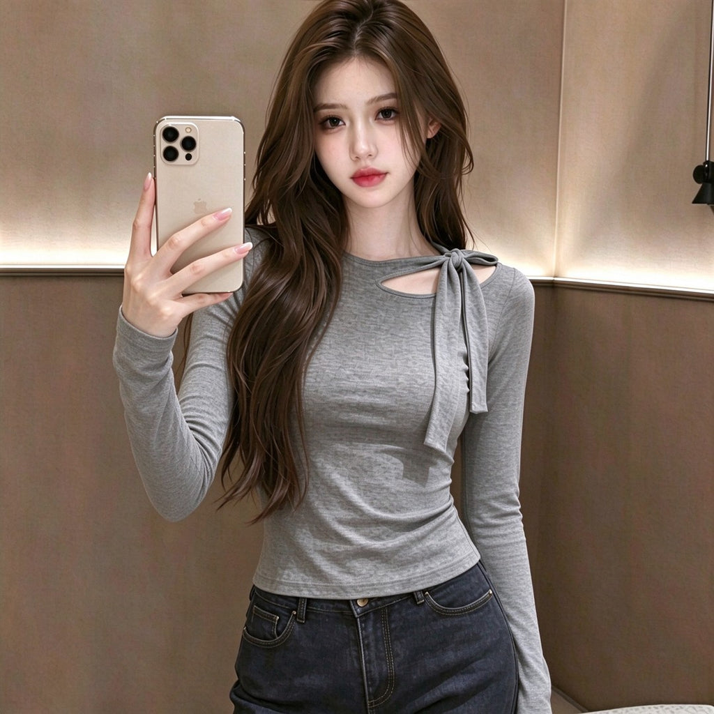 Women's Round Neck Long Sleeve T-Shirt Color Block Slim Fit Soft Top teemdrop