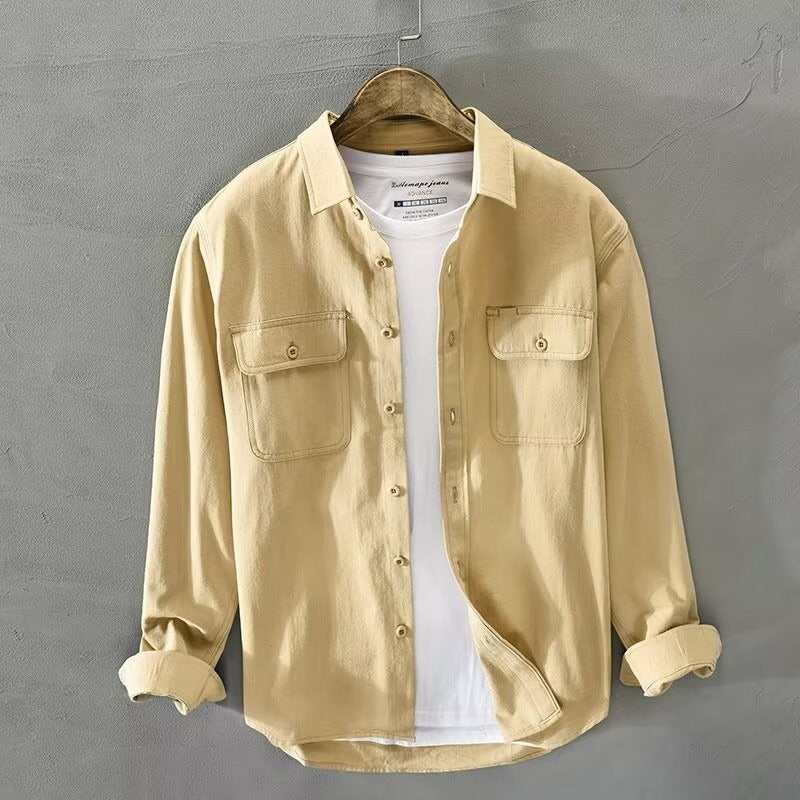 Men Multi-Pocket Corduroy Work Jacket Long Sleeve Casual Shirt