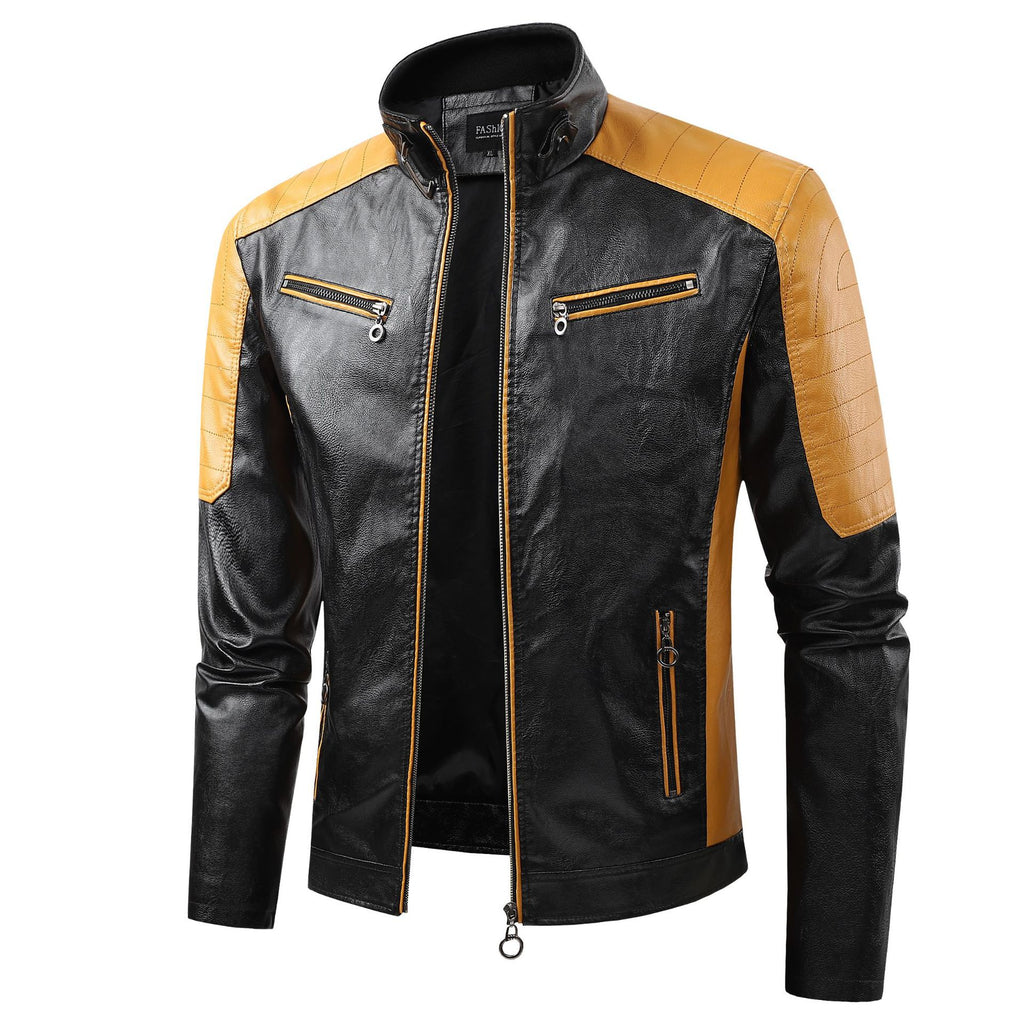 Men's button-down PU leather motorcycle jacket