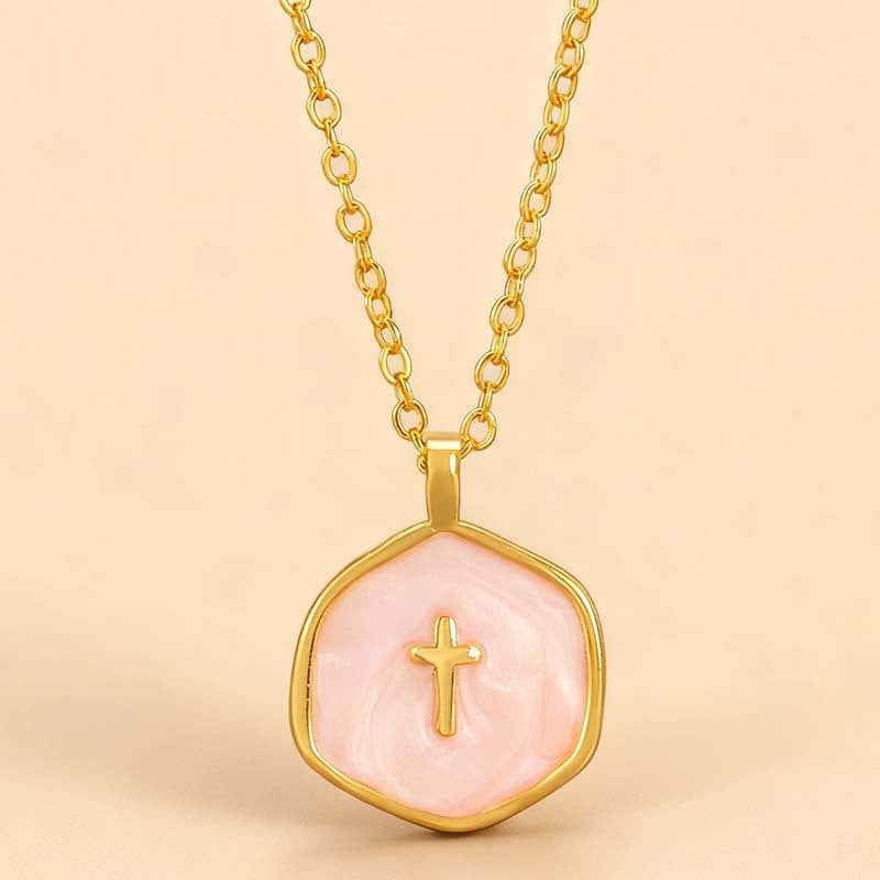 Female zinc alloy enamel cross pendant necklace