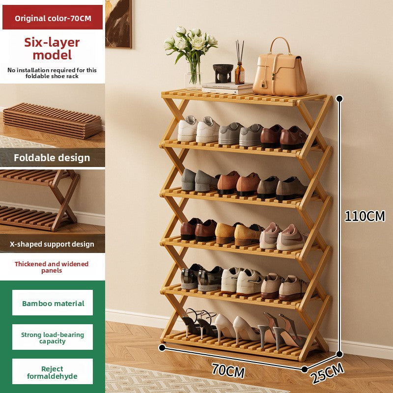Foldable Bamboo Shoe Rack Freestanding No Assembly Multi-Tier Storage Organizer teemdrop